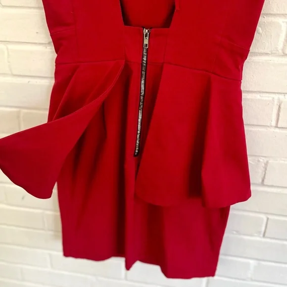 Monaco USA Fitted, Red Peplum Mini Dress w/ Zip-up & Tie Back, SZ L EUC - Picture 6 of 9